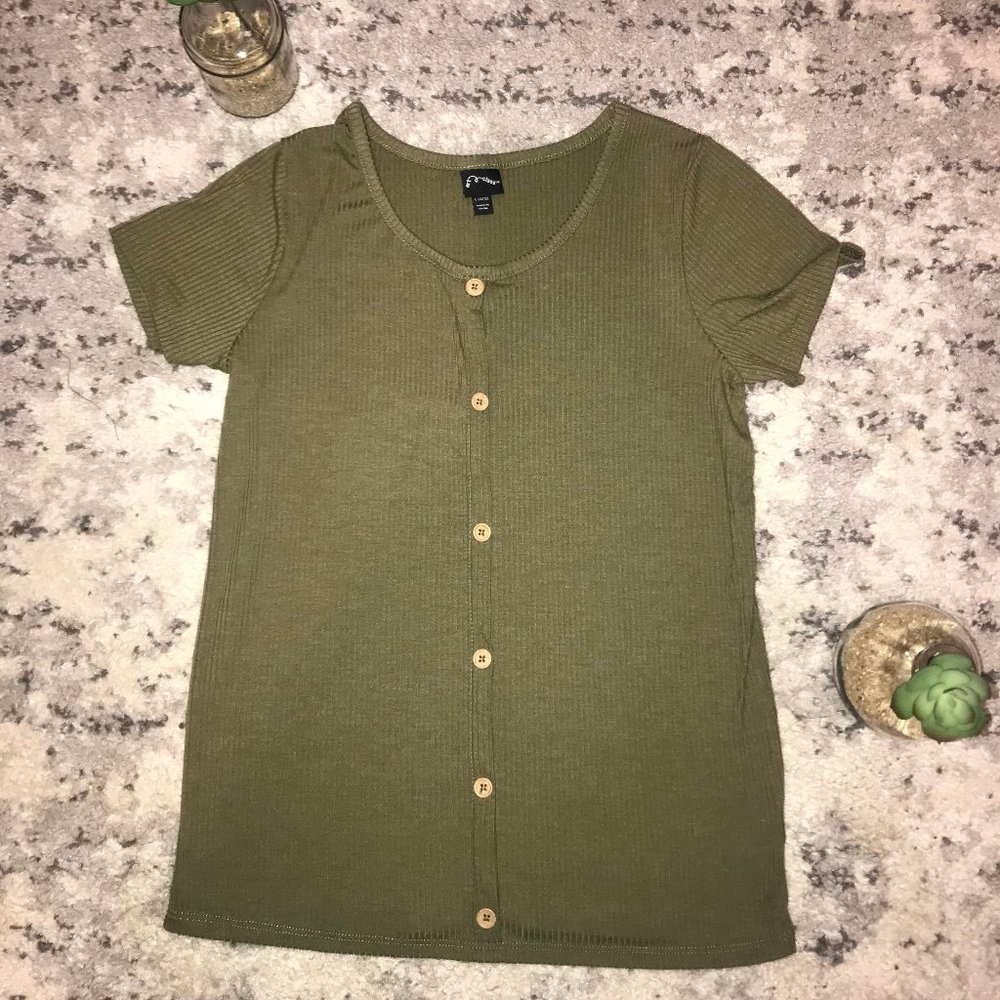 Olive Faux Button Down Size L (10-12) SOFT!!